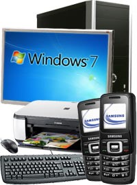Bundle PC-System Win7 + LCD + Drucker + 2 x Samsung SGH-B130